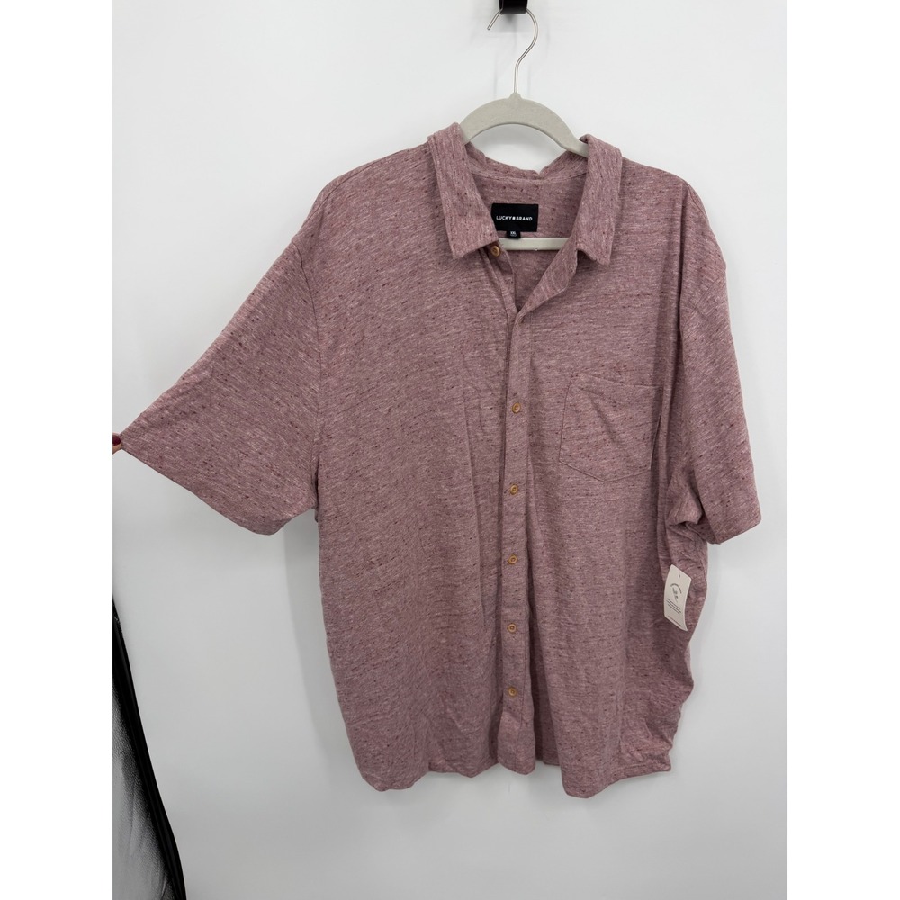 Lucky Brand Linen Blend polo Shirt Mens‎ XXL Mauve Pink Slub Knit Short Sleeve